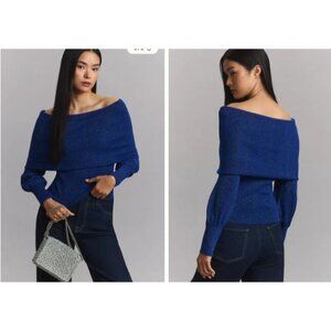 Anthropologie wool blend Sensual Off-the-Shoulder Sweater sz S NWT mspr 148 blue